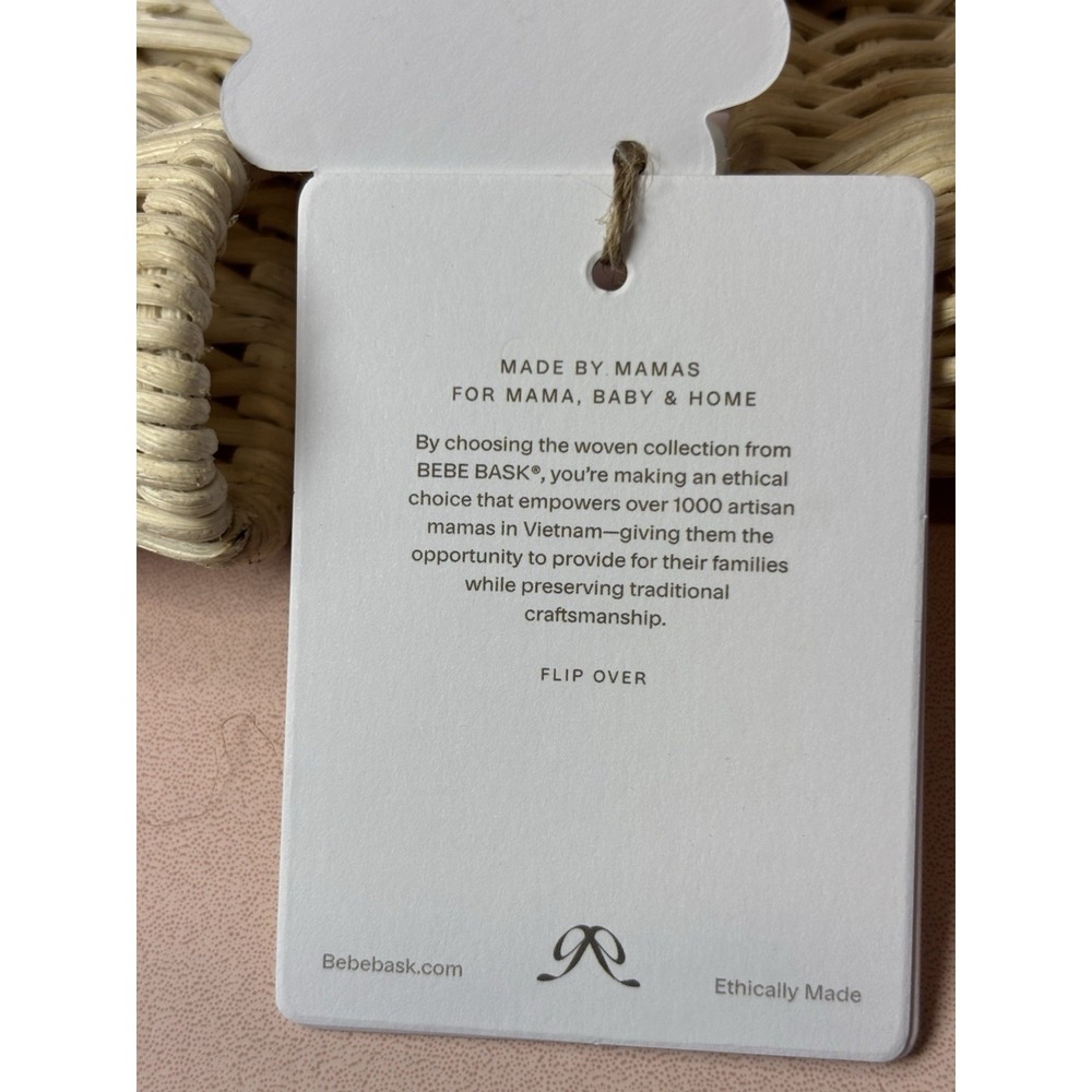 BEBE BASK Rattan Curved Baby Clothes Hangers Set of 2 Beige Under 6in - Picture 5 of 7